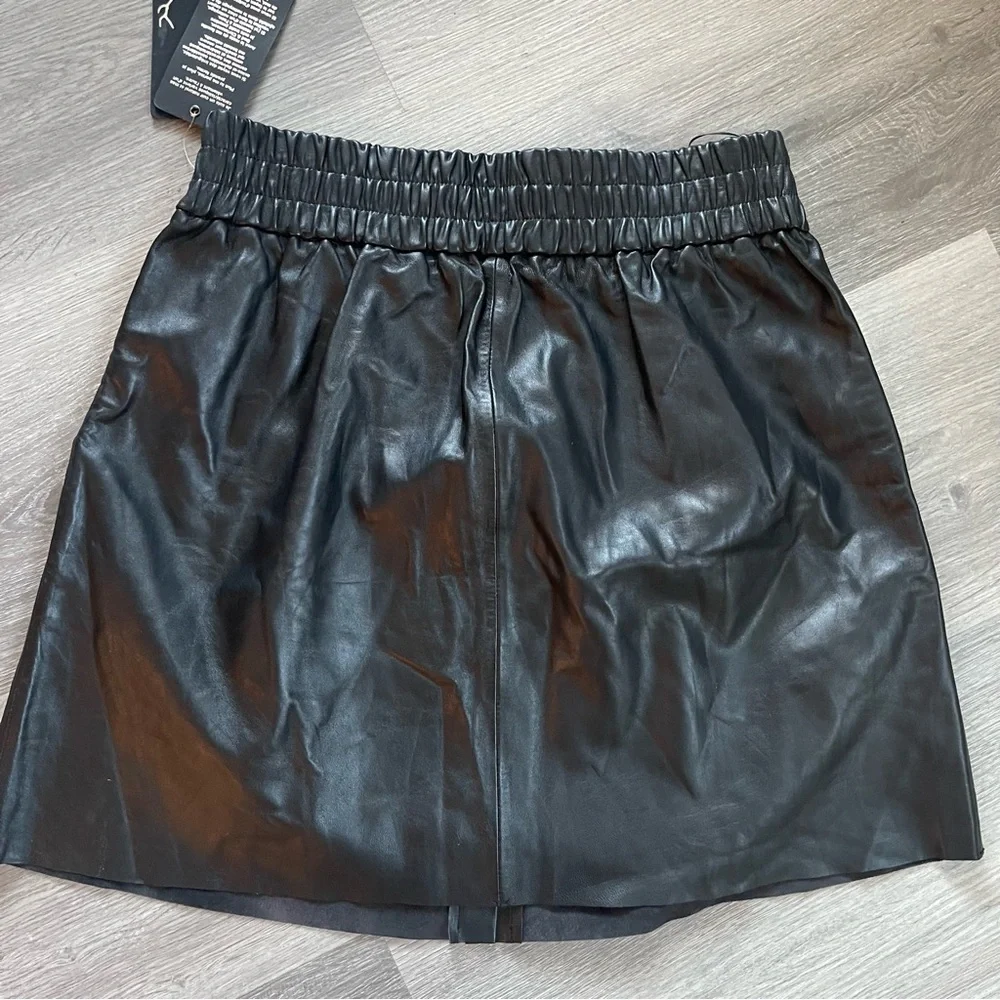 Black Faux Leather Mini Skirt with Button Front